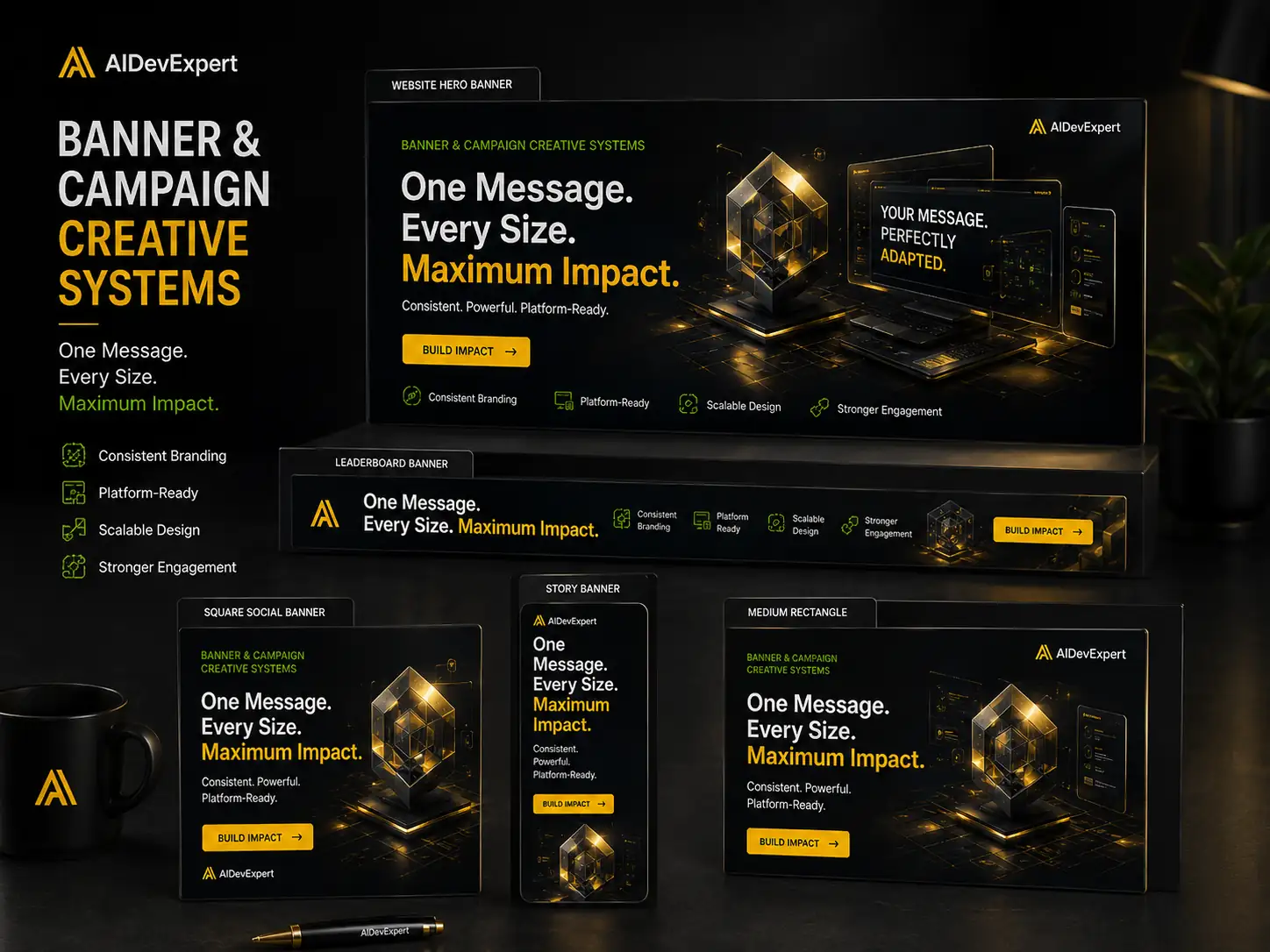 Multi-size banner campaign creative system