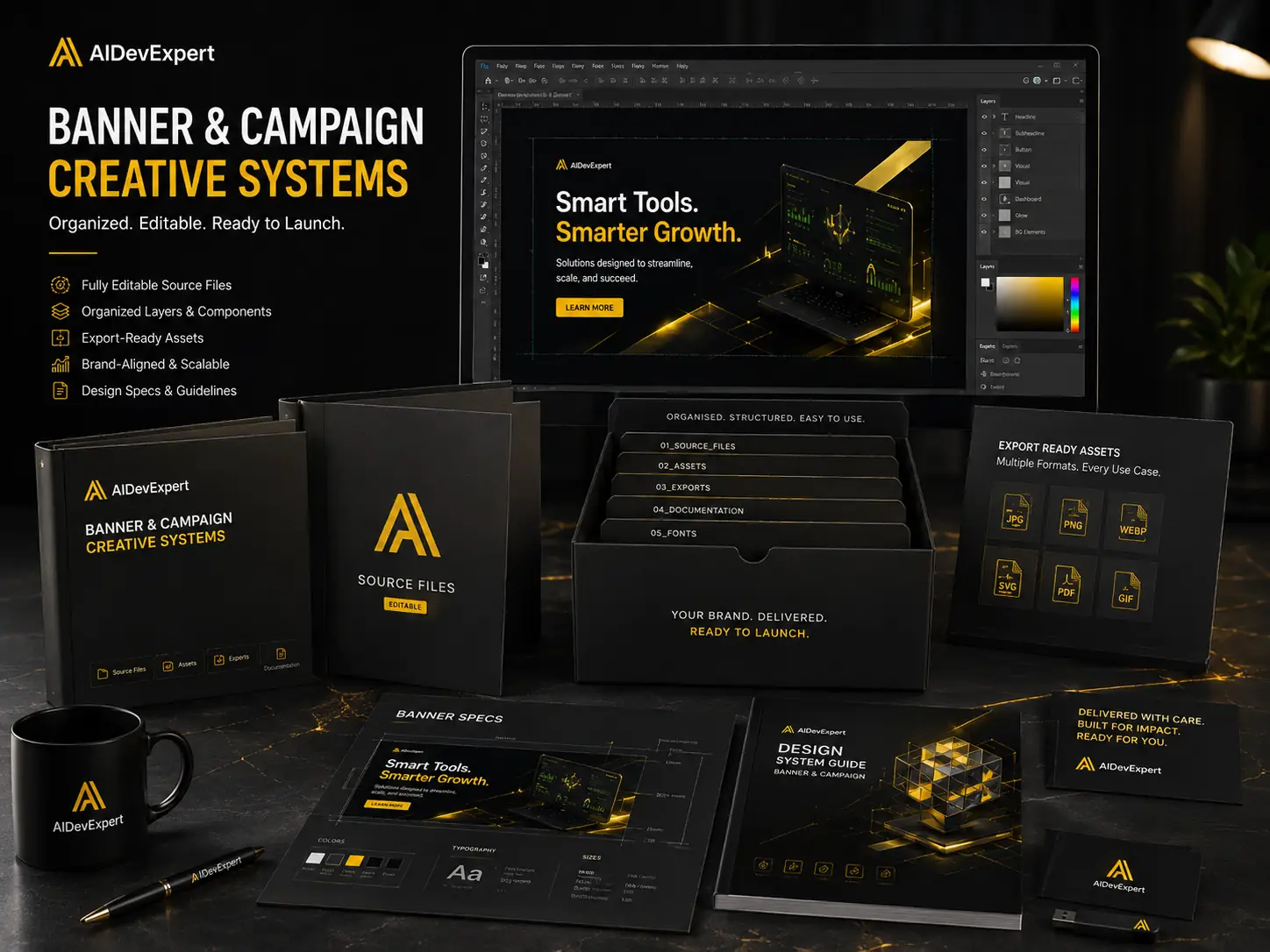 Organized banner source files and campaign handoff system