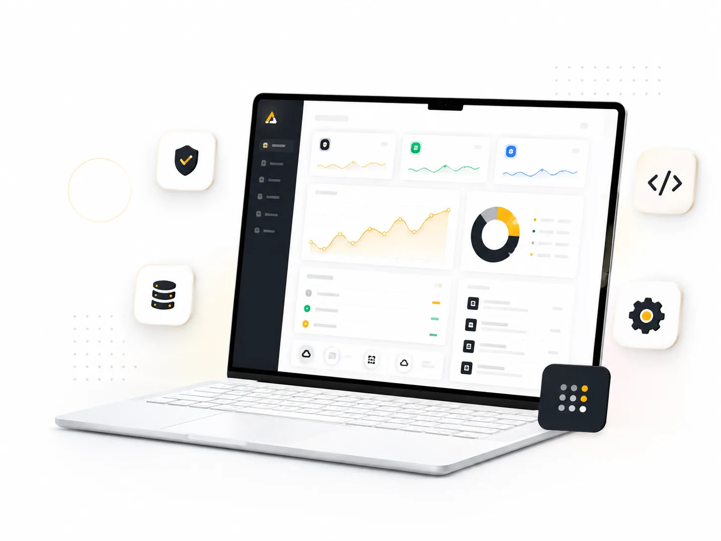 Custom web application dashboard displayed on a laptop