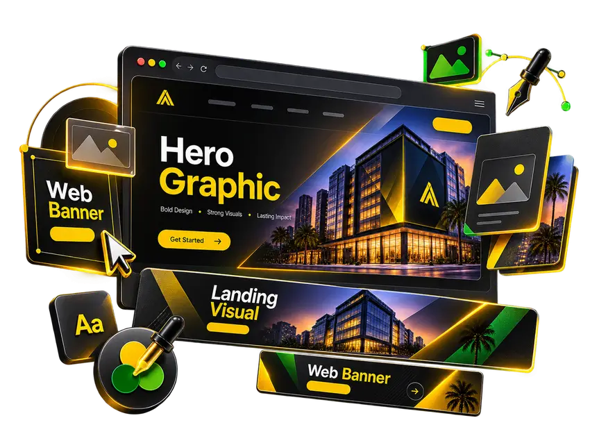 Graphic design creative studio with digital, social, web and print design assets