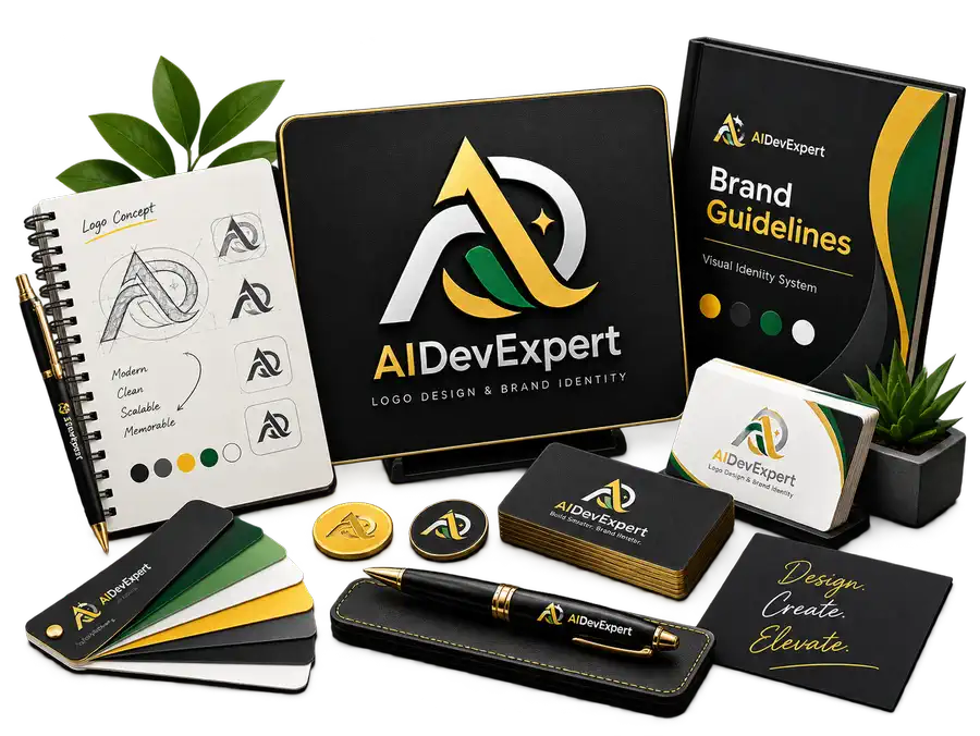 Logo concept, guidelines, color palette and business card identity system