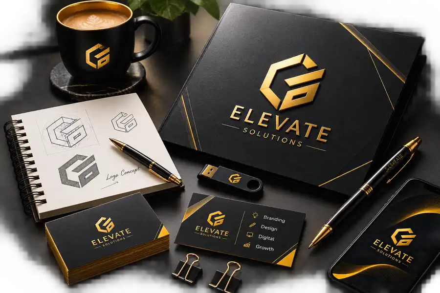 Premium branding stationery flat lay