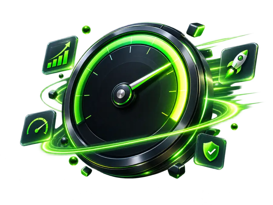 Performance optimization speedometer illustration