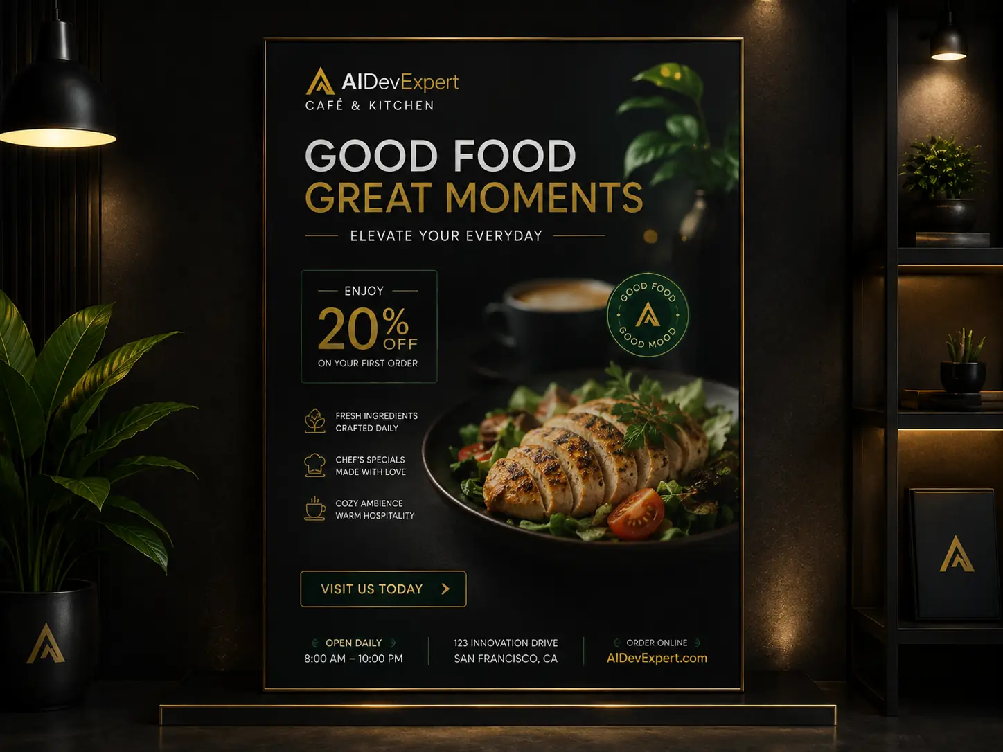 Restaurant and cafe promotional poster concept