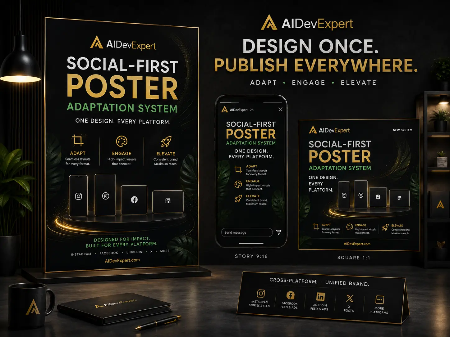 Social-first poster adaptation system for multiple digital formats
