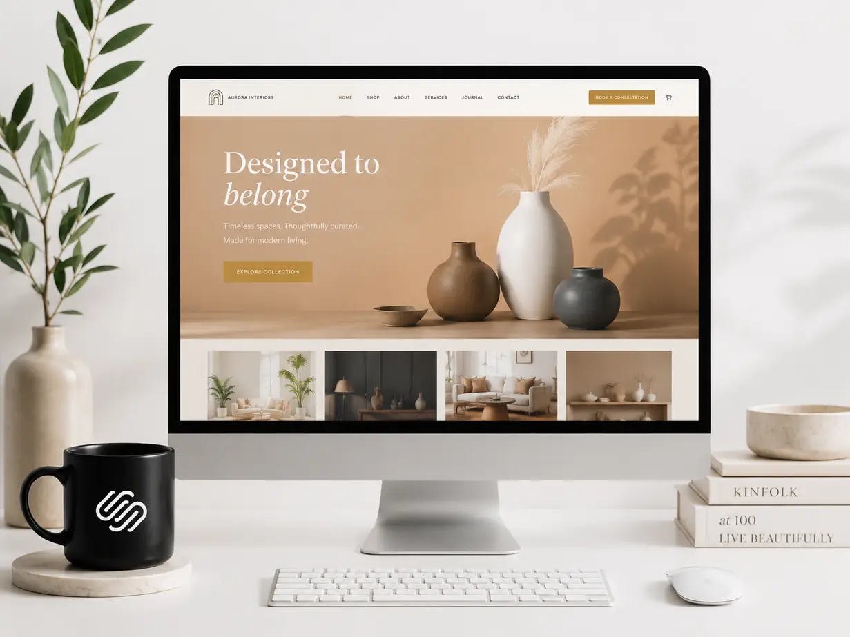 Premium Squarespace interior design website on desktop