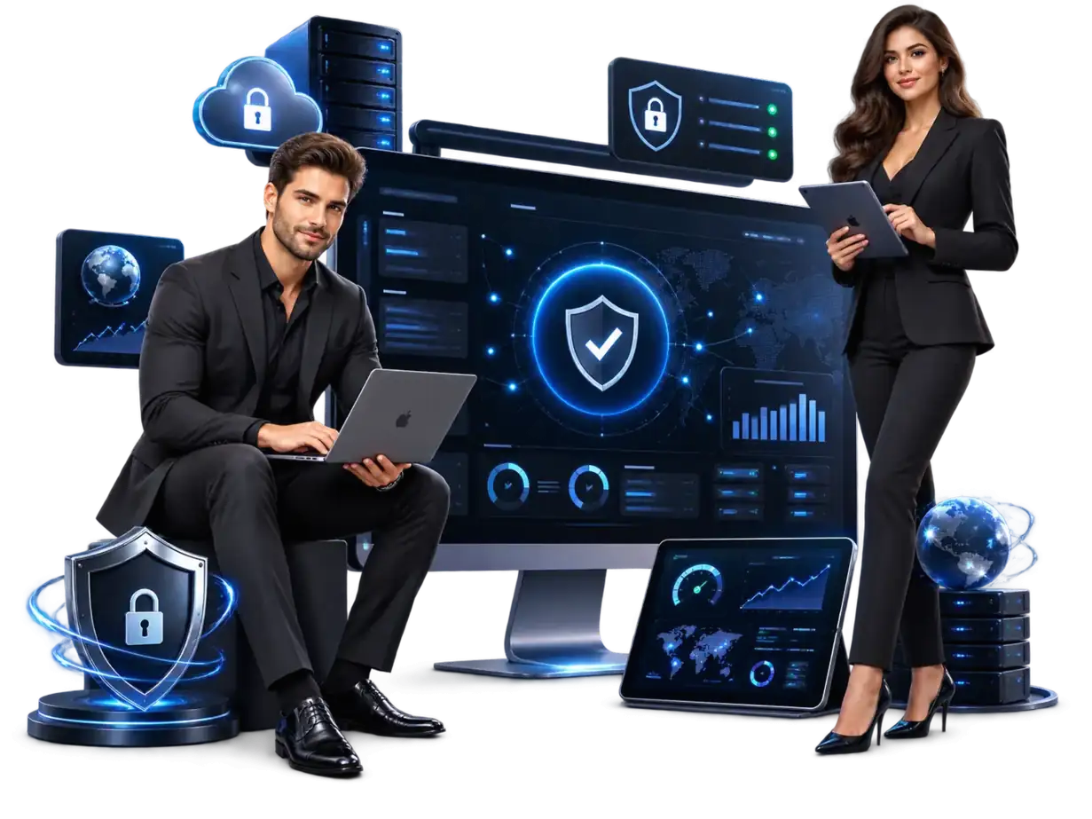 Website performance, security, analytics and Core Web Vitals dashboard illustration