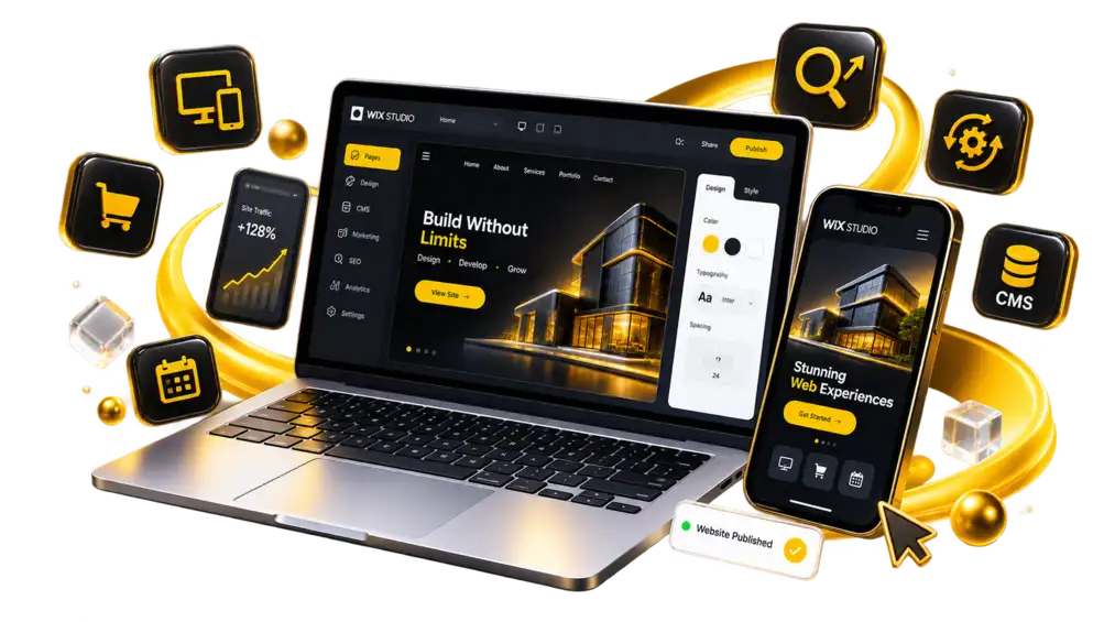 Wix Studio responsive website builder interface with business and design tools