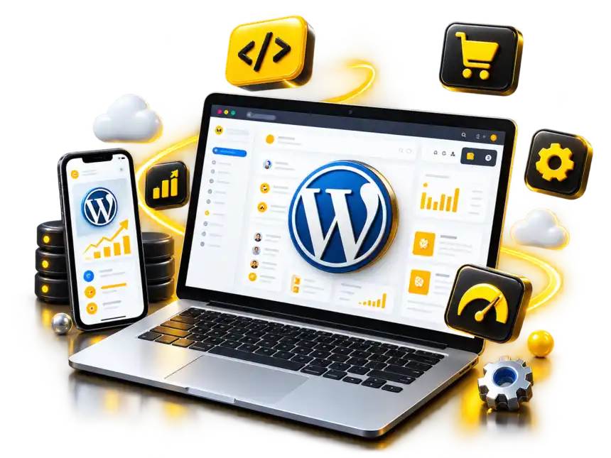 Advanced WordPress development workspace with responsive website, performance, ecommerce and management tools