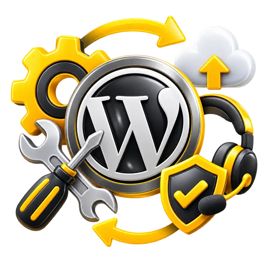 WordPress maintenance, support, updates, security and recovery illustration